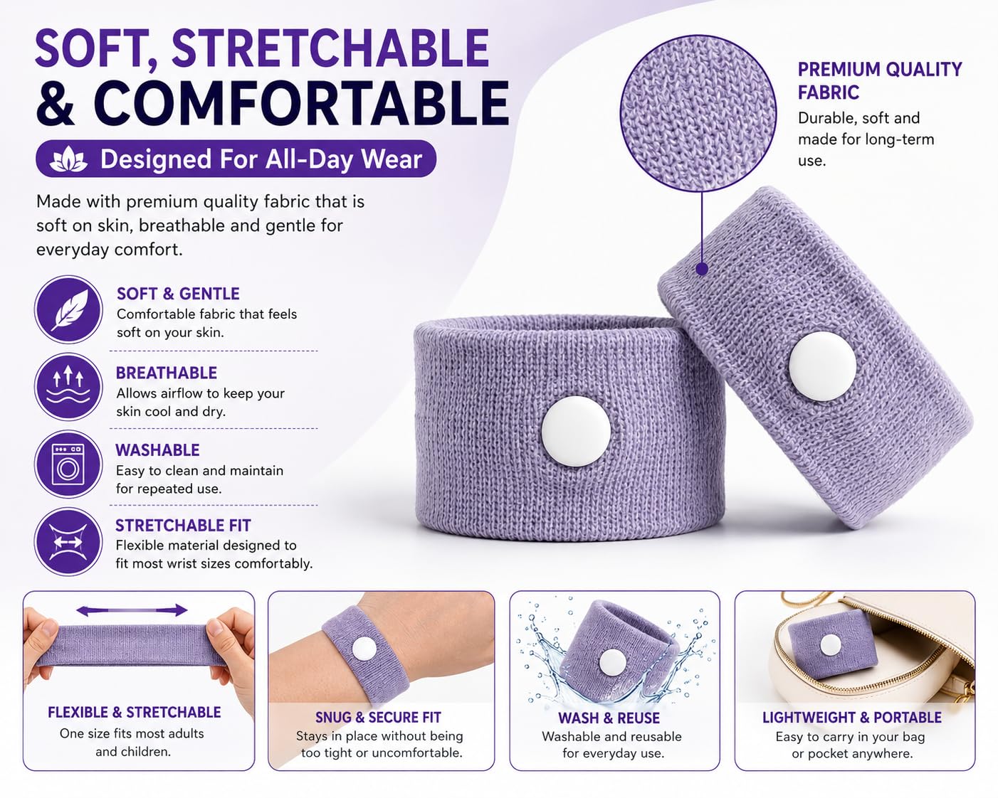 Anti-Nausea Wristband for Anxiety, Travel, Sea, Car, Air Sickness Relief Handband Pack of 1 Pair
