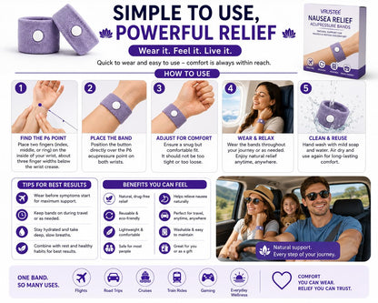 Anti-Nausea Wristband for Anxiety, Travel, Sea, Car, Air Sickness Relief Handband Pack of 1 Pair