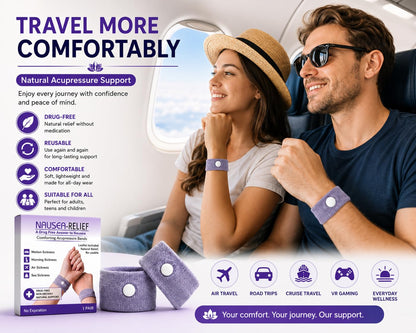 Anti-Nausea Wristband for Anxiety, Travel, Sea, Car, Air Sickness Relief Handband Pack of 1 Pair