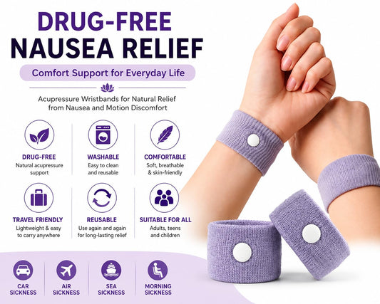Anti-Nausea Wristband for Anxiety, Travel, Sea, Car, Air Sickness Relief Handband Pack of 1 Pair