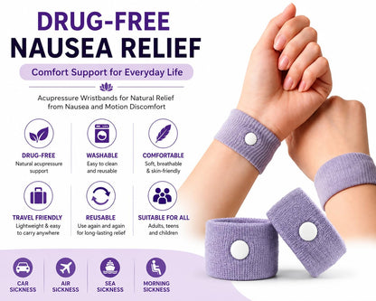 Anti-Nausea Wristband for Anxiety, Travel, Sea, Car, Air Sickness Relief Handband Pack of 1 Pair